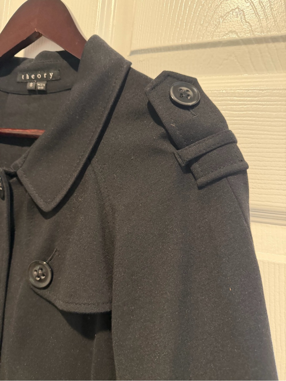 Theory Black Cropped Trench Coat with Belt - Picture 7 of 9